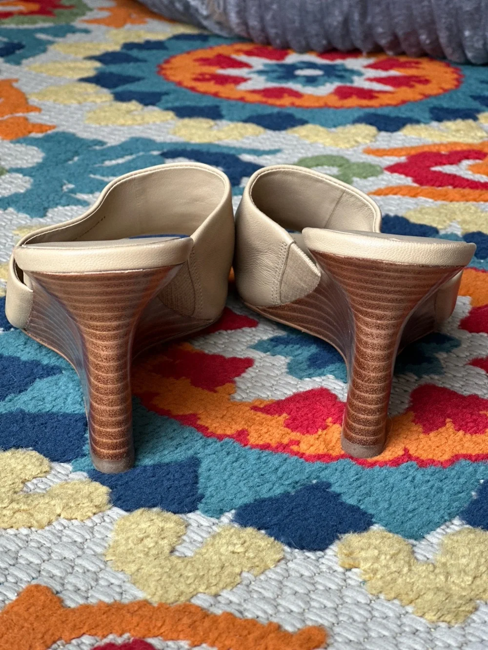 Vince Pia Leather Slide Wedge Sandals Beige Nude Square Toe Size 10M